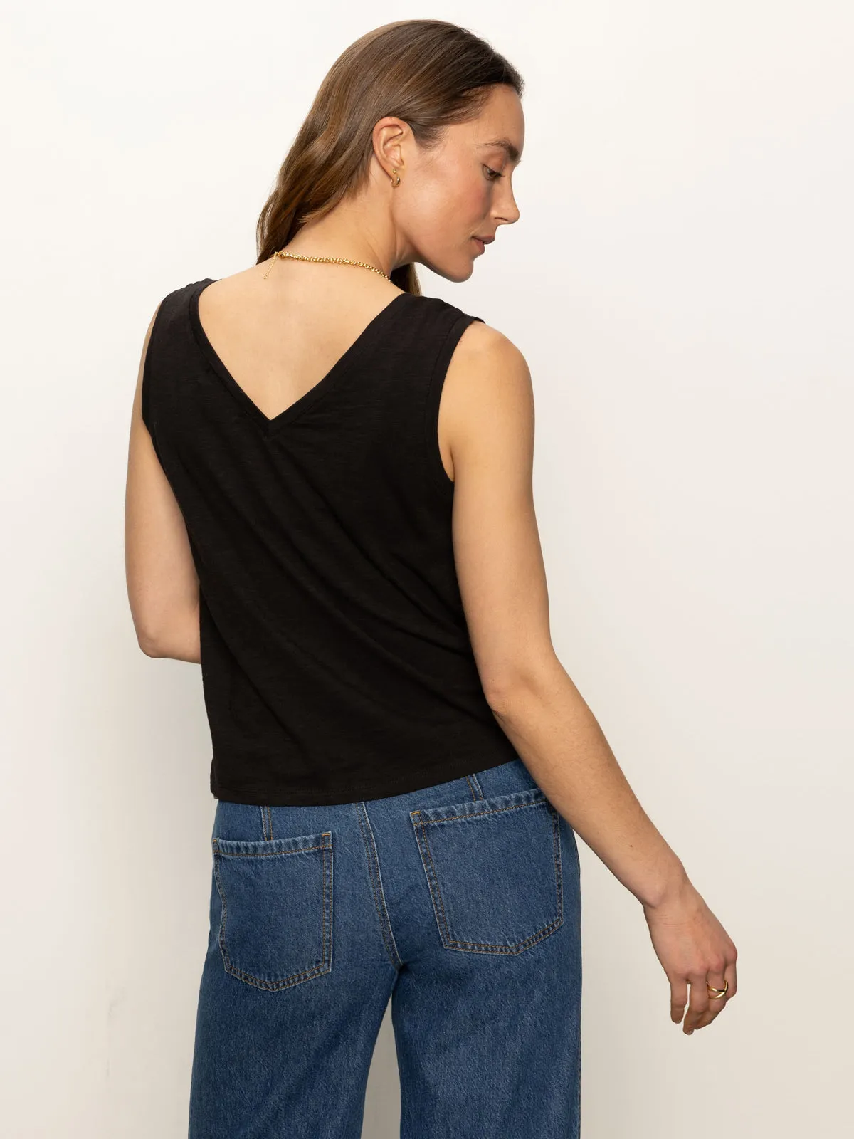 V-Neck Tie Tank Black