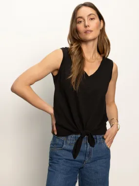 V-Neck Tie Tank Black