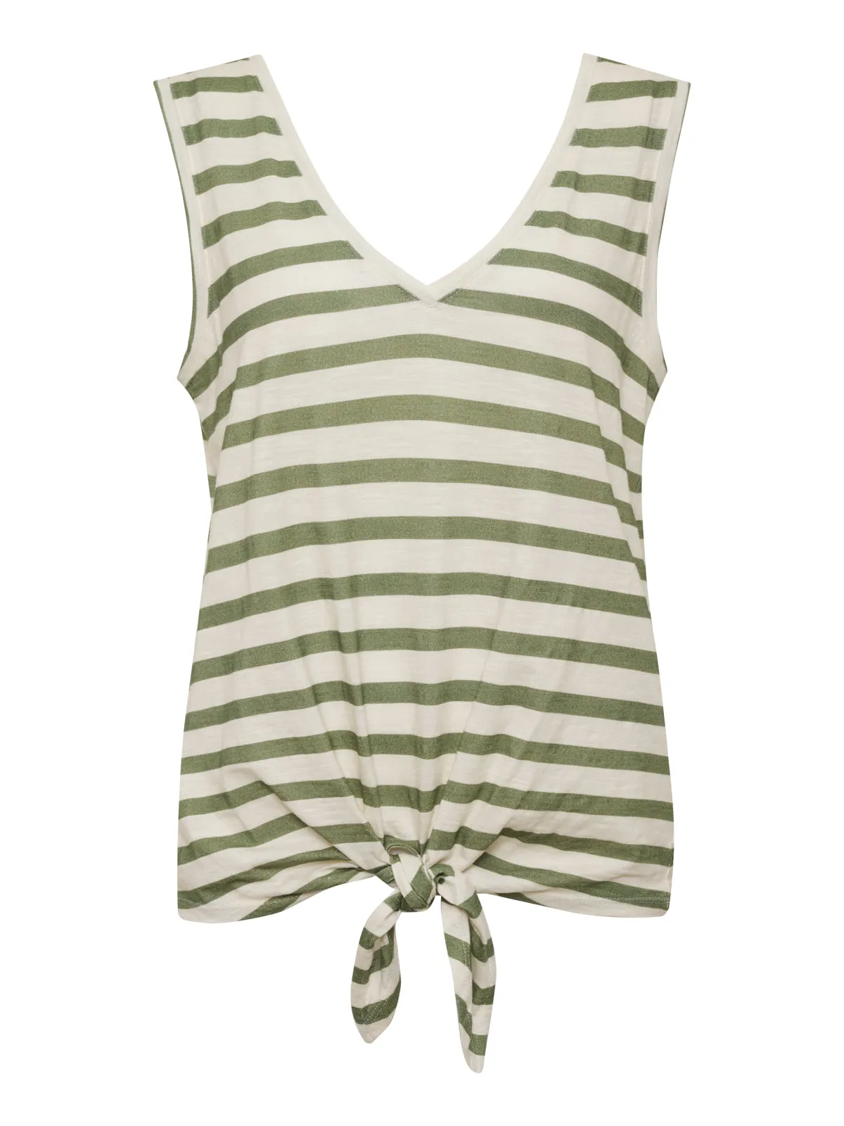 V-Neck Tie Tank Sage Muslin Stripe