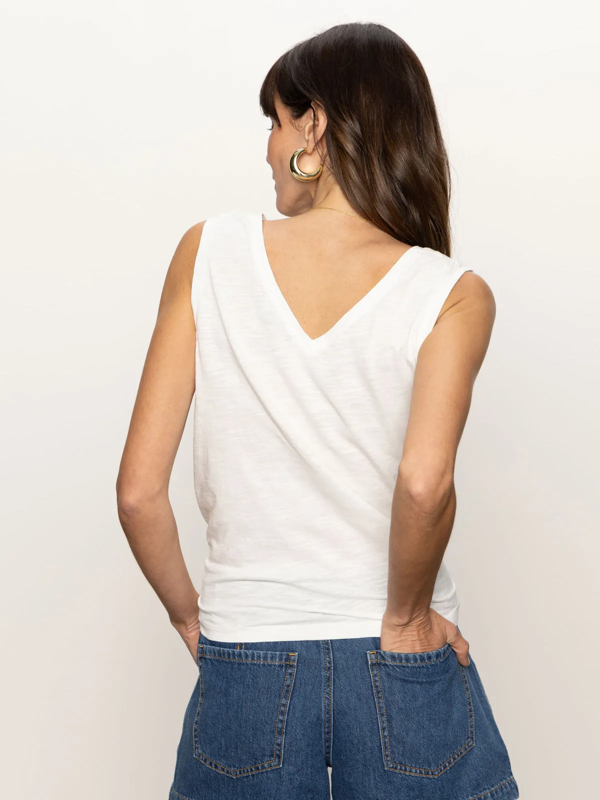 V-Neck Tie Tank White